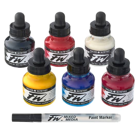 Daler-Rowney&#xAE; FW Acrylic Ink Primary Set with Empty Marker